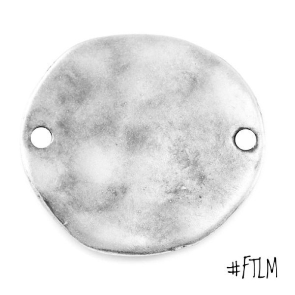 Connecteur disque plein  rond argenté 30 mm avec deux trous pour anneaux idéal cordon, lanière - Photo n°1
