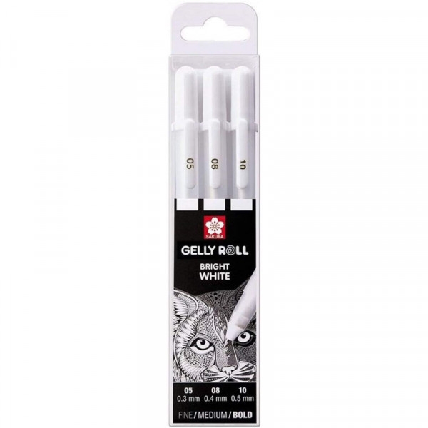 Etui de 3 stylos Sakura Gelly Basic White - blanc - 0.3/0.4/0.5 mm - sakura - Photo n°1