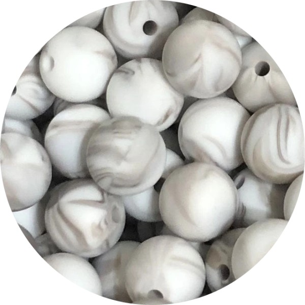 5 Perles Silicone 15mm Couleur Marbre Marron, Creation Attache Tetine - Photo n°1