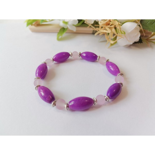 Kit bracelet fil élastique perles en verre violette et mauve - Photo n°1