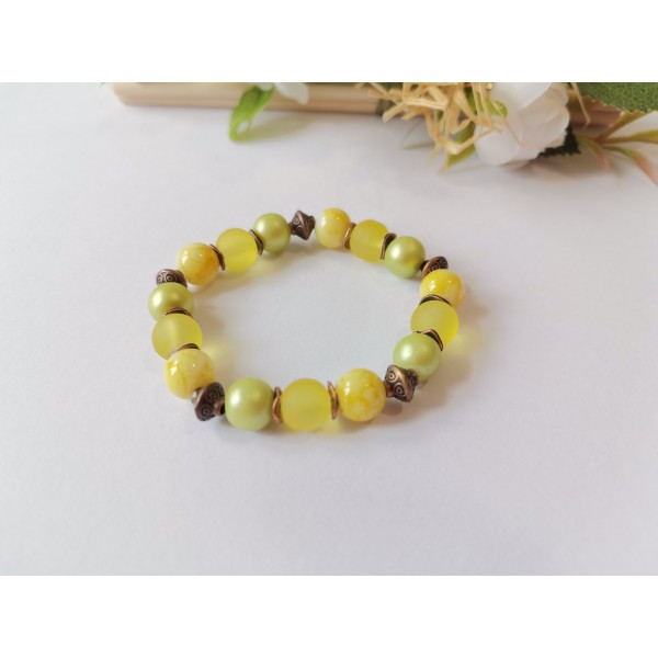 Kit bracelet perles en verre jaune et apprêts cuivre rouge - Photo n°1