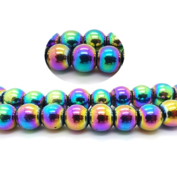 10 Perles Hematite Arc en Ciel 8mm Magnetique Creation bijoux, bracelet, Collier - Photo n°1