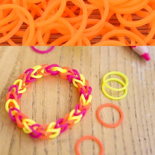 Sachet de 1000 élastiques loom, orange néon, 75 clips S, 5 crochets, diy  bracelet caoutchouc