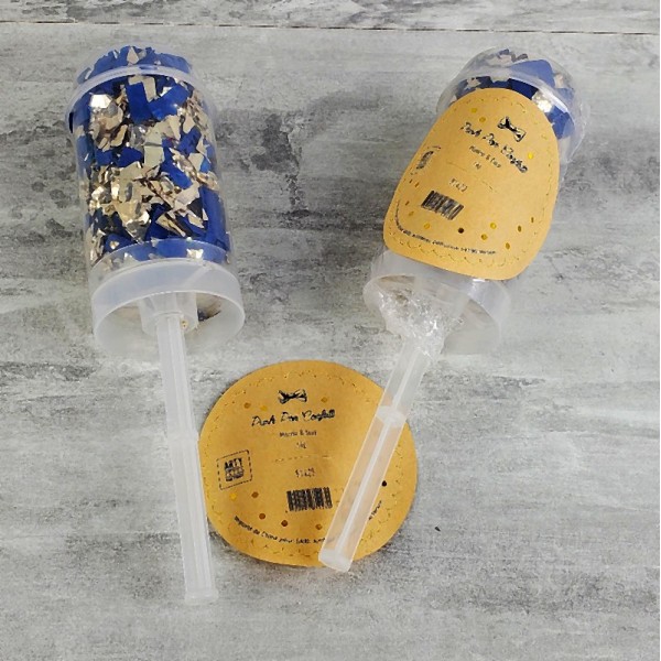 Lot 2 Propulseurs de Confettis métalliques Bleu marine et Doré, 2x 14gr, Push Pop - Photo n°1