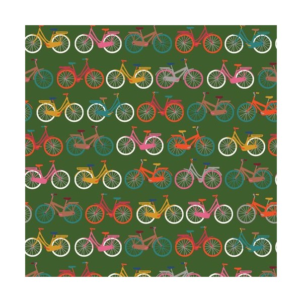 Tissu quilting Dashwood studio - VELO - vélo sur fond vert - coton - 10cm/laize - Photo n°1