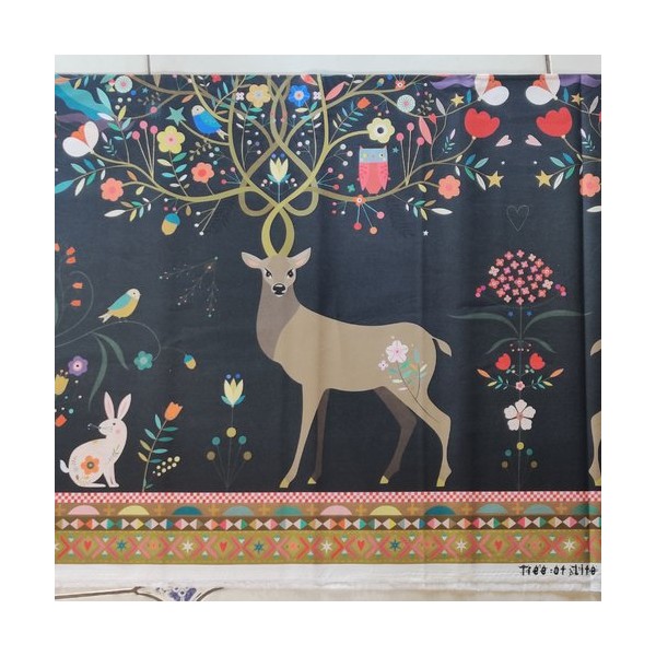 Coupon tissu quilting Dashwood studio - TREE OF LIFE - cerfs et fleurs – coton – n2 - Photo n°1