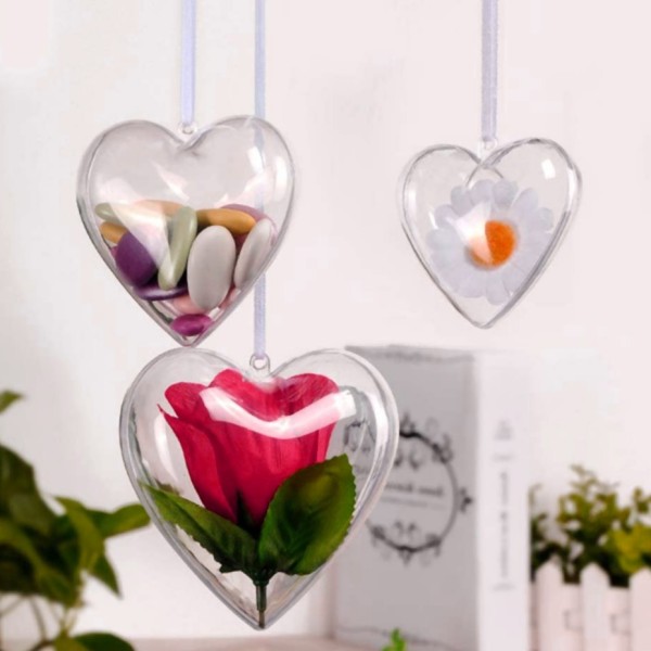Lot 10 Coeurs en plastique de 8 cm, transparent séparable, Contenants sécables à garnir - Photo n°3