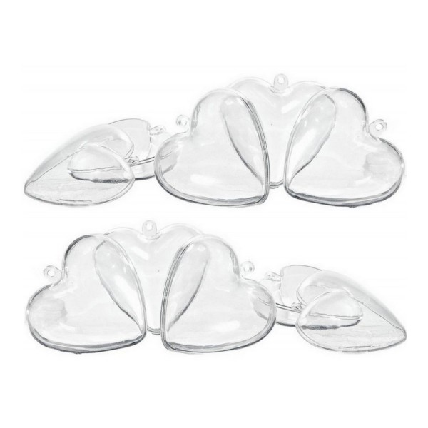 Lot 10 Coeurs en plastique de 8 cm, transparent séparable, Contenants sécables à garnir - Photo n°1