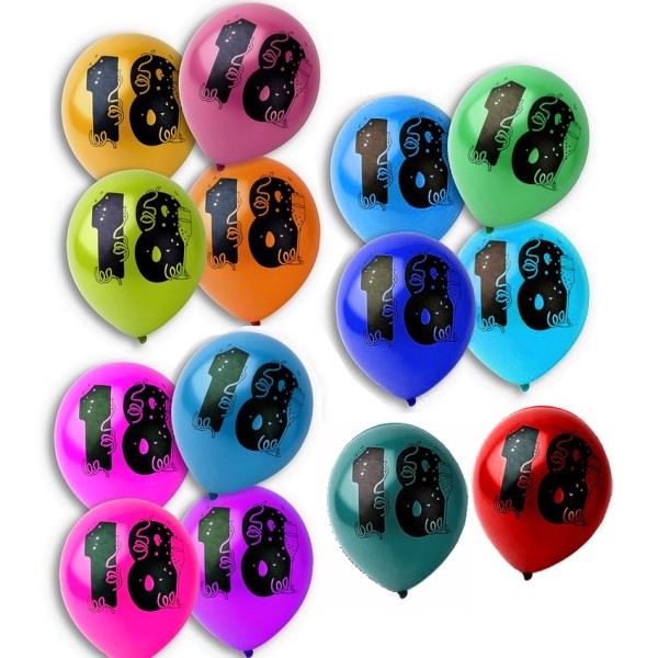 Gros lot 30 Ballons Anniversaire 18 ans, Diam. 28 cm, Coloris métalliques aléatoires - Photo n°1