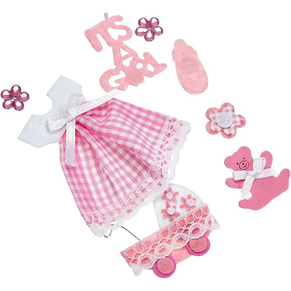 Lot de 8 Stickers bébé fille, 1 à 8 cm, autocollant reflief baby shower rose - Photo n°1