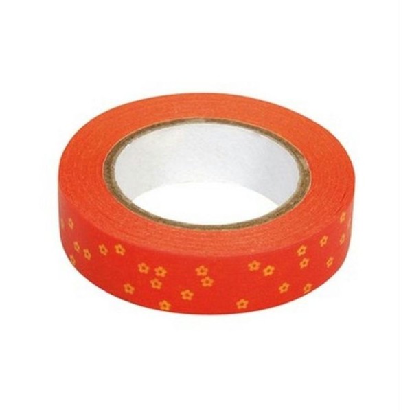 Masking tape en papier washi orange à fleur jaune - Photo n°1