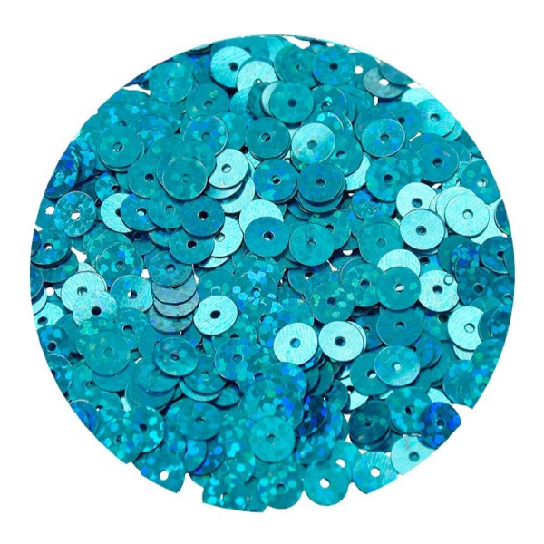 Paillettes rondes plates, 5000 sequins, ø 6 mm, turquoise holographique, à coudre ou piquer - Photo n°1