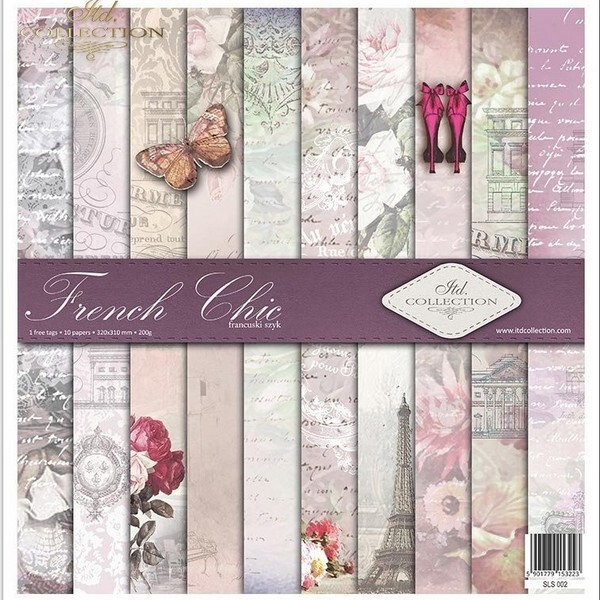 10 papiers assorties scrapbooking 30.5 x 30.5 cm Itd Collection FRENCH CHIC - Photo n°1