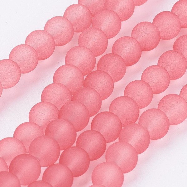 Perles en verre givré 6 mm saumon foncé x 25 - Photo n°1