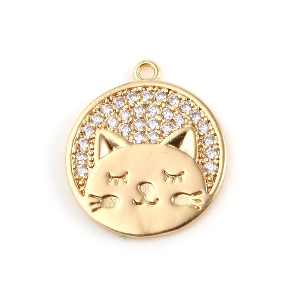 S11749008 PAX 1 pendentif Chat Rhinestone 16 mm, Cuivre plaqué OR 18KT - Photo n°1