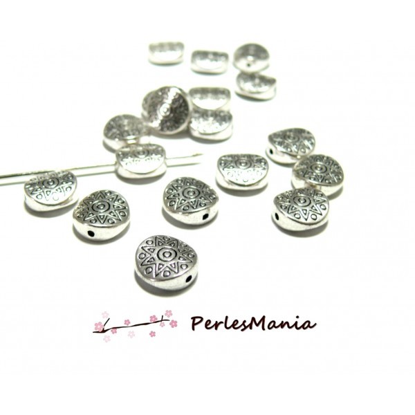 H10793 PAX 10 perles intercalaires INCA ronde et plate métal coloris Argent Platine - Photo n°1