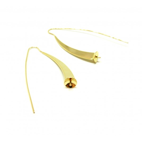 H1117604C PAX 2 Boucles d'oreille - Crochet 55mm pour perles - Laiton- Plaqué Or Gold 18KT - Photo n°1