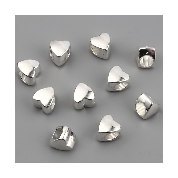 PS11703400 PAX 20 perles intercalaires, slides forme Cœur métal coloris Argent Vif - Photo n°1