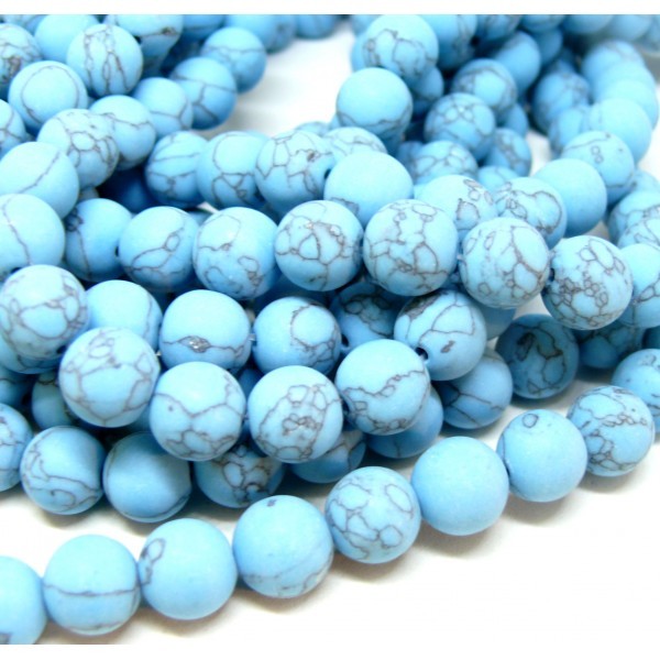 HP38701 Lot 1 fil d'environ 40 Perles Rondes 10 mm Howlite effet Mate coloris Bleu - Photo n°1