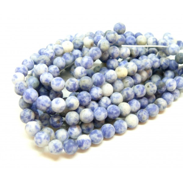 HQ11462606 Lot 1 fil d'environ 60 perles Rondes 6 mm, Jaspe Bleu, effet GIVRE - Photo n°1