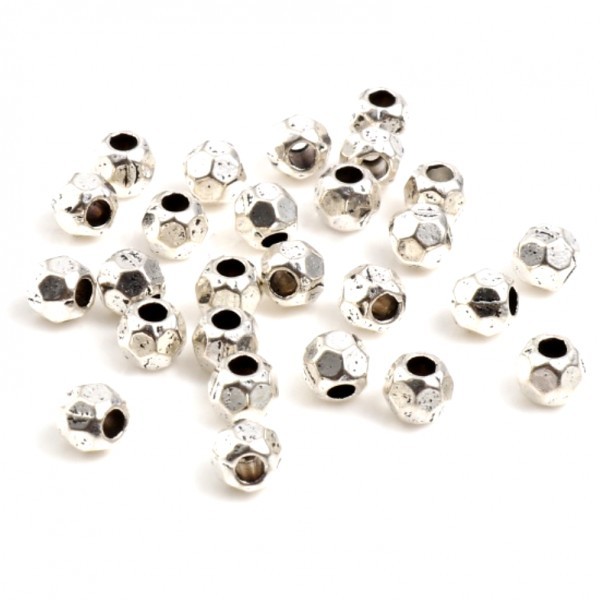 PS11738871 PAX 100 perles intercalaires, Rondes facettées 4 mm, metal couleur Argent Antique - Photo n°1