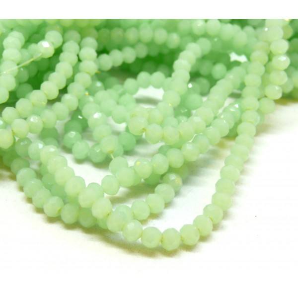 F001 Lot 1 fil d'environ 139 perles - Rondelles - Verre Facettée - Vert pastel 3.5 par 2.5mm Colori - Photo n°1
