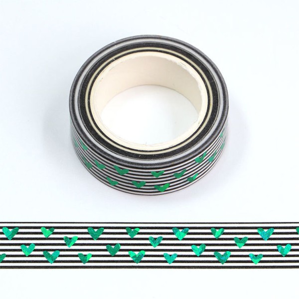 Masking tape coeurs holographiques rayures 15mm x 10m - Photo n°1