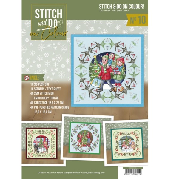 Stitch and Do on Colour 010 - Kit Carte 3D à broder de couleur - Enfants à Noël - Photo n°1