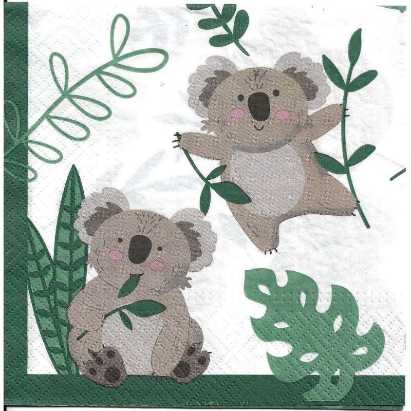 4 Serviettes en papier Koala Format Lunch Decoupage Decopatch 512717 Amscan  - Serviette en papier animaux - Creavea