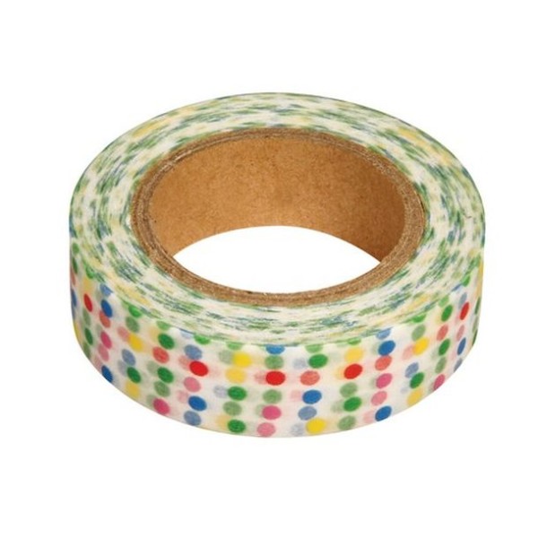 Washi tape blanc à pois multicolores - Photo n°1