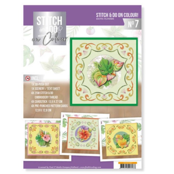 Stitch and Do on Colour 007 - Kit Carte 3D à broder de couleur Exotic flowers - Photo n°1
