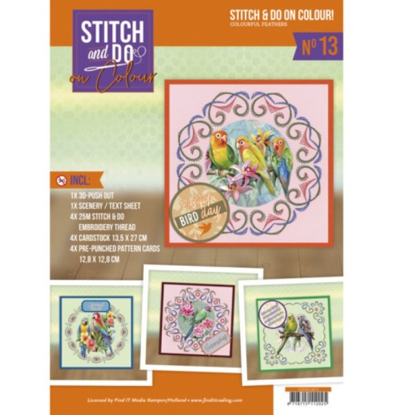 Stitch and Do on Colour 013 - Kit Carte 3D à broder de couleur - Oiseaux colorés - Photo n°1