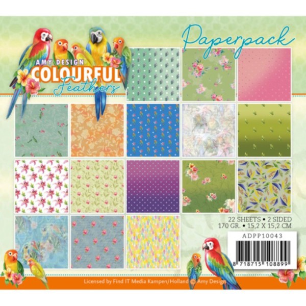 Bloc de papier - Amy Design - Oiseaux colorés 15.2 x 15.2 - Photo n°1