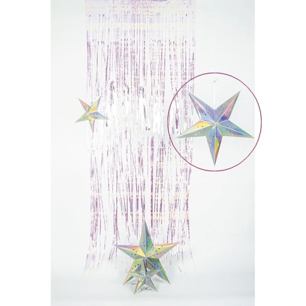 Grande Lanterne étoile irisé, dim. 60 cm, suspension en carton, déco anniversaire noel - Photo n°2