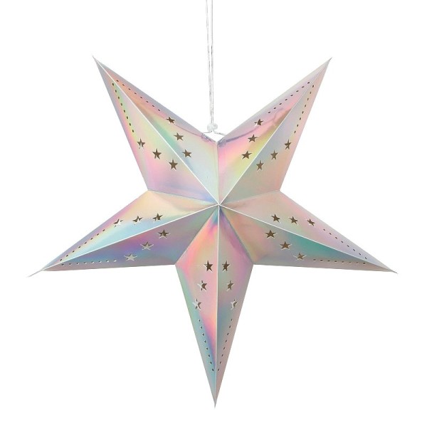 Grande Lanterne étoile irisé, dim. 60 cm, suspension en carton, déco anniversaire noel - Photo n°1