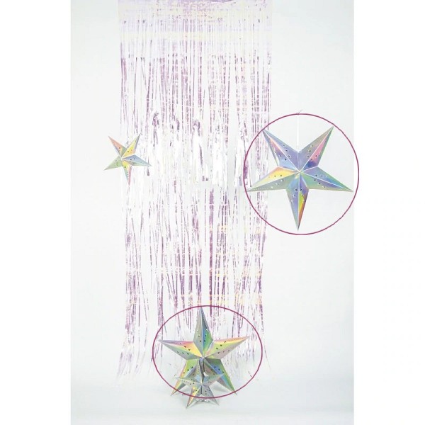 Lot de 2 grandes Lanternes étoile irisées, dim. 60 cm, suspension en carton - Photo n°3