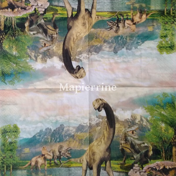 4 serviettes en papier découpage collage 33 cm PREHISTOIRE DINOSAURE A 204 - Photo n°2