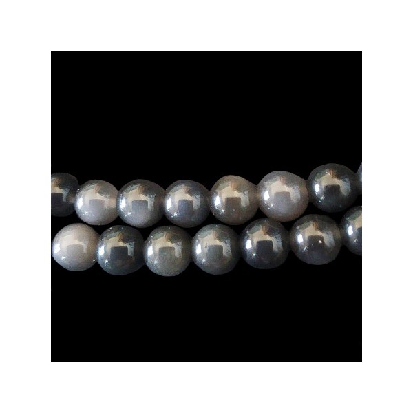 Fil de 68 perles rondes 5mm 5 mm en obsidienne noire argentée - Photo n°2