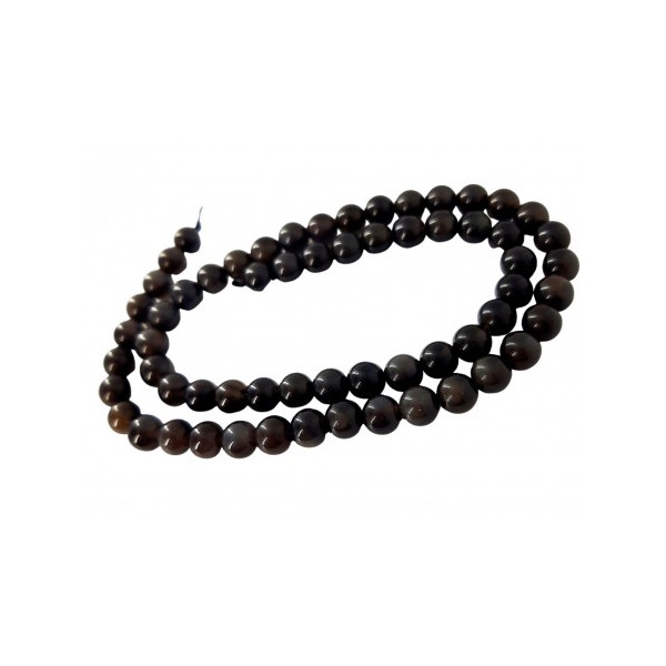 Fil de 68 perles rondes 5mm 5 mm en obsidienne noire argentée - Photo n°3