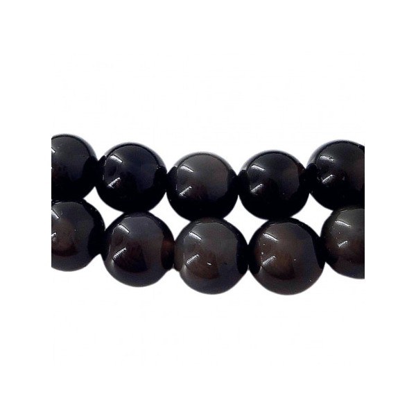 Fil de 68 perles rondes 5mm 5 mm en obsidienne noire argentée - Photo n°1