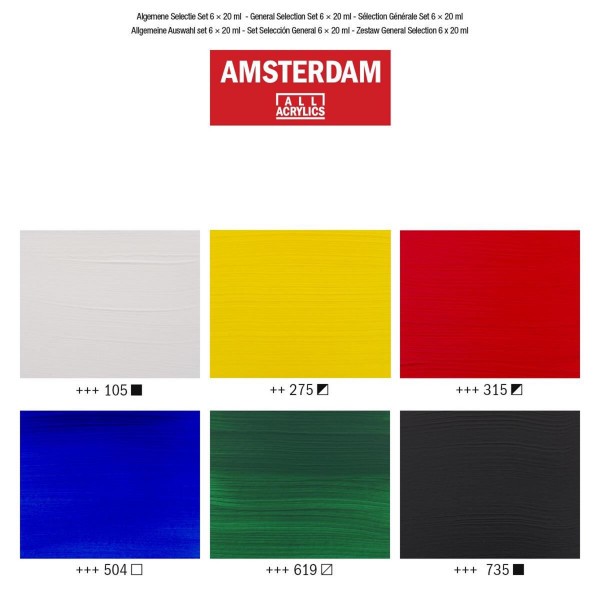 Set de 6 tubes de peinture acrylique Amsterdam 20ml couleurs générales - Photo n°3