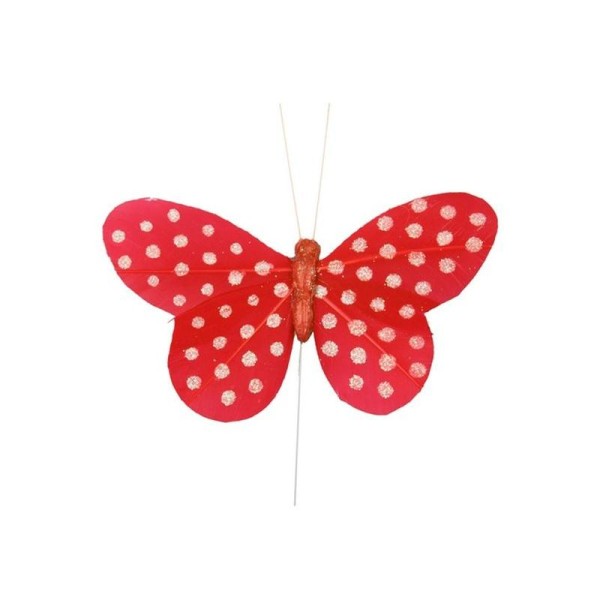 Papillon rouge à pois blanc sur tige - Photo n°1