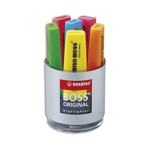 Pot à crayons - 6 surligneurs - STABILO BOSS ORIGINAL - Assortiment fluo - Photo n°1