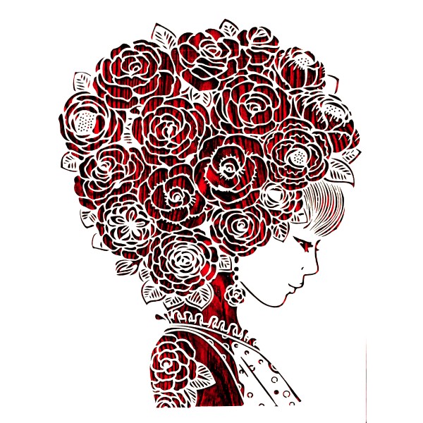 POCHOIR PLASTIQUE 30*21cm : femme coiffée de belles roses - Photo n°1