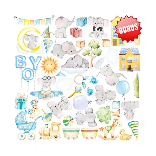 10 papiers scrapbooking 20 x 20 cm FABRIKA DECORU My Cute Baby Elephant BOY - Photo n°3