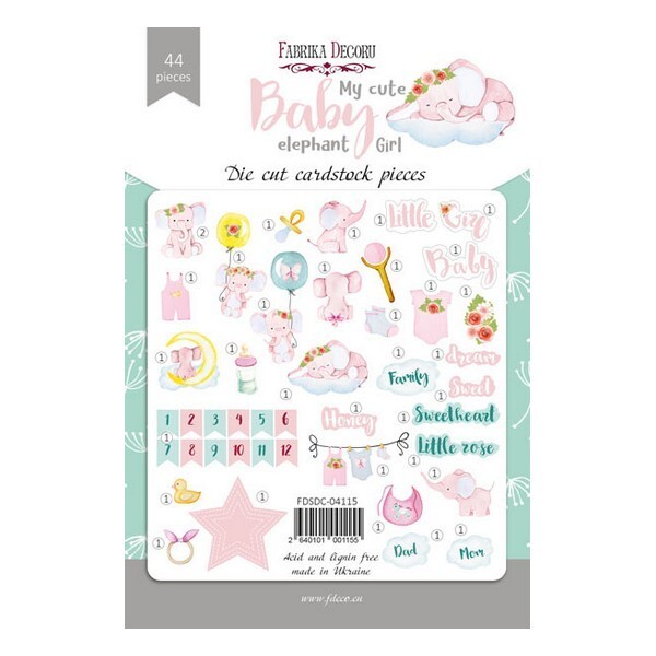 Die cuts formes décoratives scrapbooking Fabrika Décoru 44 pièces My Cut Baby Elephant GIRL - Photo n°2