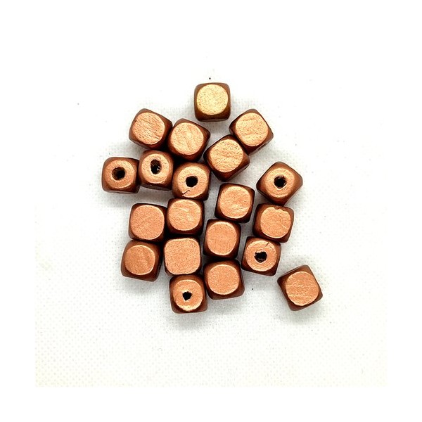 Lot de 20 perles (cube) en bois couleur cuivre - 12x12mm - 3 - Photo n°1