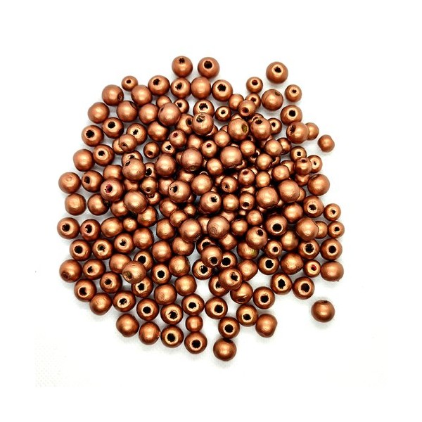 Lot de 205 perles en bois couleur cuivre - 7mm et 8mm - 4 - Photo n°1