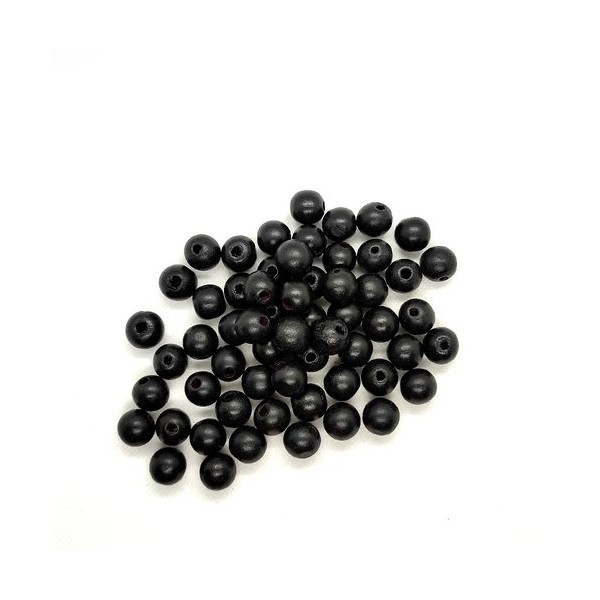 Lot de 43 perles ronde en bois couleur noir - 13mm - 5 - Photo n°1