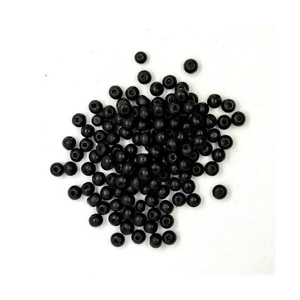 Lot de 130 perles ronde en bois couleur noir - entre 6mm et 8mm - 6 - Photo n°1